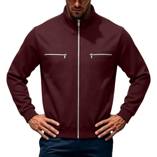 fartey Fleece Lined Jacket Men Stand Collar Full Zip Coats Zipper Pockets - image 4