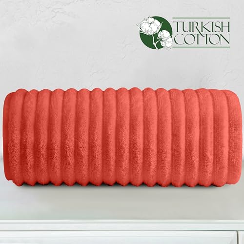 Image of Elegant Comfort 100% Turkish Cotton Corduroy Ribbed Luxury Jumbo Bath Towel Ultra Soft - 35 x 70 Inch - Luxury Spa Premium Hotel Quality Highly Absorbent and Quick Dry Large Bath Towel, Coral