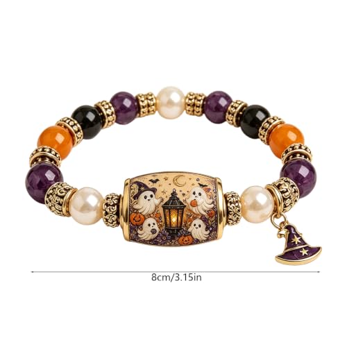 BKSXSOP Bracelet d'halloween pour Femme, orné de Perles et d'un Pendentif Chapeau de sorcière, représentant Une Vache des Highlands, Un Corbeau ou Un fantôme. Bijou idéal pour Les fêtes, l – vue 6