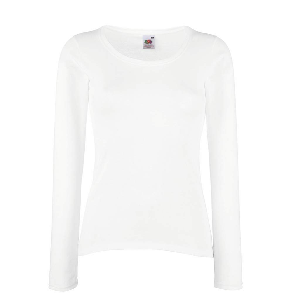 Fruit of the Loom Women's Valueweight Long Sleeve T-Shirt, White, 10 (Manufacturer Size:Small)