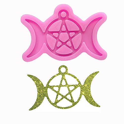 Shiny Glossy Moon Pentagram Shape Earrings Silicone Molds for Women Girl DIY Craft Keychain Polymer Clay Mold Necklace Epoxy Pendant Jewellery Resin Crafting Making Backpack Cake Decor Fondant Mould