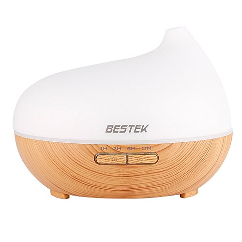 BESTEK Aromatherapy Diffuser, 300ml Wood Look Essential Oil Diffuser Lasts 8 Hours with Waterless Auto Shut-Off, Cool Mist, 7 lED Night Light