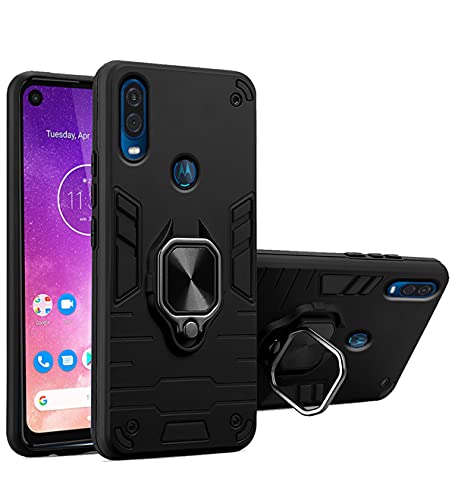 Image of Pikkme D5 Tough Armor Bumper Back Cover Case for Moto One Vision |Ring Holder & Kickstand in-Built (Black)