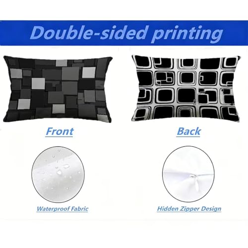 Fundas de cojín exterior 40x60 impermeables negras efecto lino para sofá de palets juego de 2 3