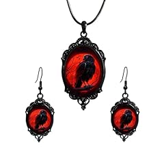 A1:Red Raven Earrings Necklace