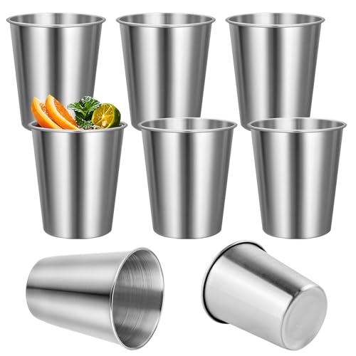 Dulynva 8 Pièces Gobelet Inox 260 ml Gobelets en Acier Inoxydable, Tasse Inox pour Fêtes, Camping et Voyage (Argent)