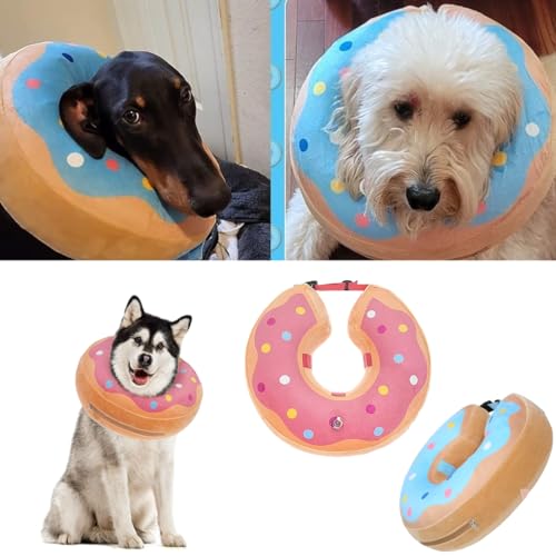 LittleBean Aufblasbare Halskrause Hund Katze Schutzkragen Krägen für Haustiere Hundekragen Leckschutz für Genesung nach Operationen oder Wunden (Rosa Donuts, [Neck: 16'-18.5'] XL)