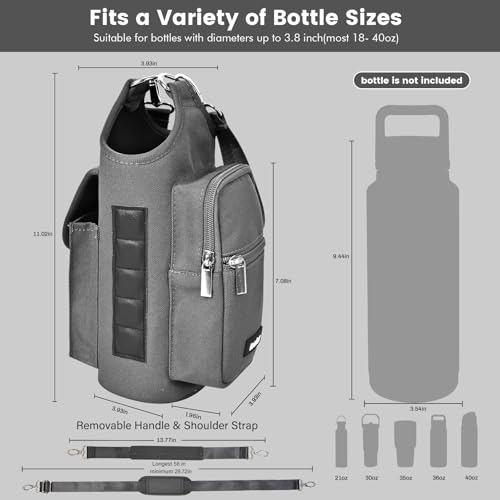 Image of icolor Magnetic Gym Bag Water Bottle Carrier Holder with Phone Pockets & Strap,Nylon Gym Magnetic Bag 5 Built-in Magnets Nylon Gym Accessories Organizer Bottle Pouch Sleeve for Men Women (Light Gray)