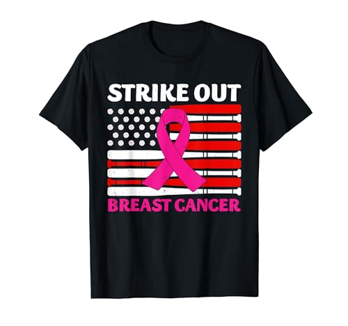 Strike Out Breast Cancer Awareness Softball Baseball Bandera de Estados Unidos Camiseta