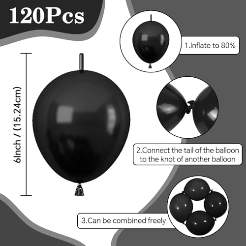 Image of Black Link Balloons,120Pcs 6Inch Black Latex Linking Balloons for Birthday Baby Shower Wedding Anniversary Party Decorations