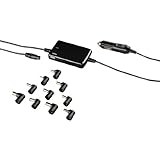 Universal Laptop-Netzteil fürs Auto, 70 W (Ladegerät mit Kfz Zigarettenanzünder-Stecker, Ausgangsspannung regelbar 15-19V, 10 Adapter für versch. Notebooks) Autonetzteil/Autoladegerät schwarz