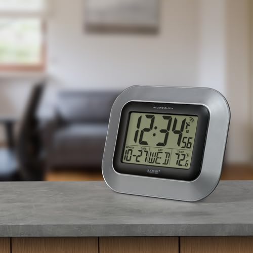 Image of La Crosse Technology WT-8005U-S Atomic Digital Wall Clock with Indoor Temperature, Silver