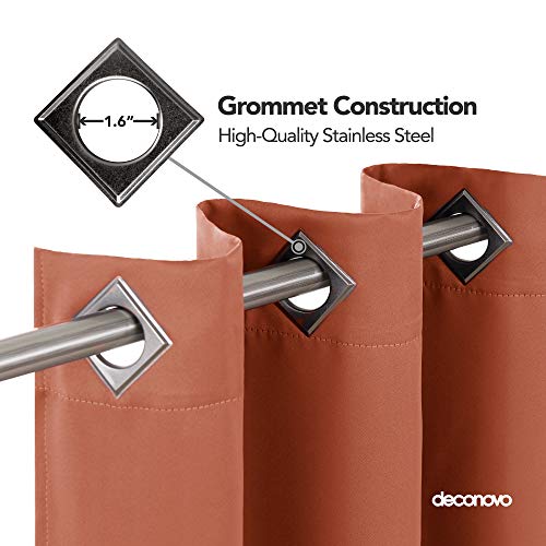 Image of Deconovo Grommet Blackout Drapes Darkening Thermal Inshulated Curtains for Living Room, 52 in x 63 in (W x L), Orange Red