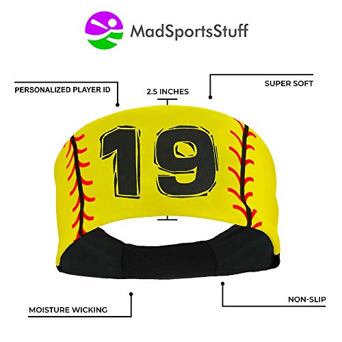 Madsportsstuff Player Id Softball Stitch Headband (Yellow, #19) #TOP3