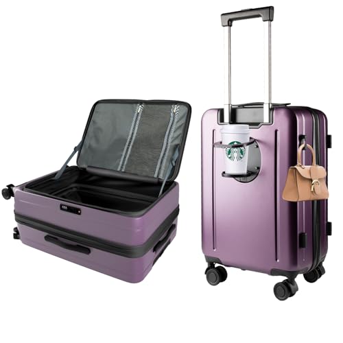 24-Inch Lightweight ABS Hardshell Suitcase - Checked Luggage with TSA Lock, 360° Silent Spinner Wheels, Top Opening & Cup Holder - Ideal for Business Travel Suitcase(Purple)
