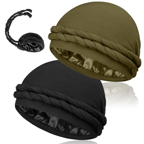 Image of MLTUAGE 2 Pcs Upgraded Satin Lined Turban Silky Head Wraps for Men, Mens Turban Head Scarf for Hair