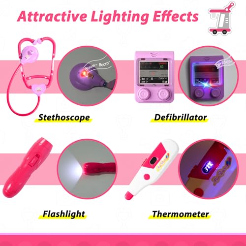 Image of Liberry Toddlers Doctor Kit Toy for Girls Boys Ages 2 3 4 5, Pink | Kids Doctor Playset with Cart, Costume & Stethoscope, Role Play, Pretend Play Medical Toys, Birthday Gift