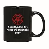A day keeps the Christians away Funny occult 666 Lucifer Baphomet occultism symbol Church of Satan Ritual Personalized Name Customize present for Birthday Anniversary 11oz 15oz Black Coffee Mug