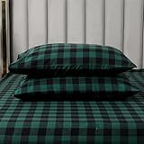 Elegant Comfort Ultra Soft 4-Piece 100% Turkish Cotton Flannel Sheet Set - Buffalo Check Plaid Flannel Sheets, Warm and Cozy Premium Quality, Deep Pocket Fitted Sheet- Full, Green