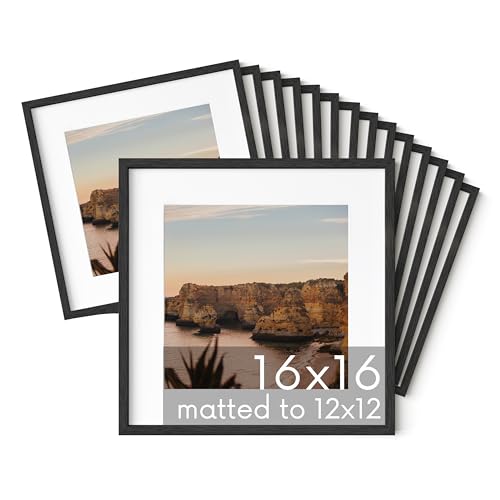HAUS AND HUES Black Oak Wood 16x16 Picture Frames - Set of 15, Square Frames with Mat, Premium Frames for Wall Display (16x16 in, Black, Set of 15)