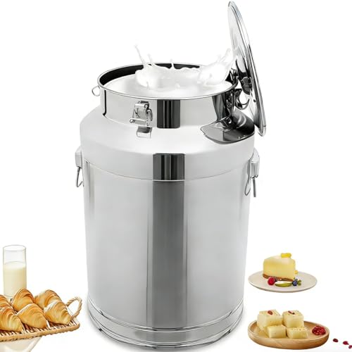 76L Stainless Steel Milk Can Water Jug with Handle and Airtight 4-Point Lock Lid,Milk Dispenser & Wine Jug, Large Storage Container Tank with Locking Lid for Milk Oil Beverage Grain Wine