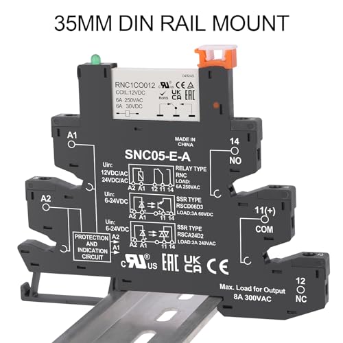 Relé de señal PLC de 12V CC con base de enchufe y riel DIN 5