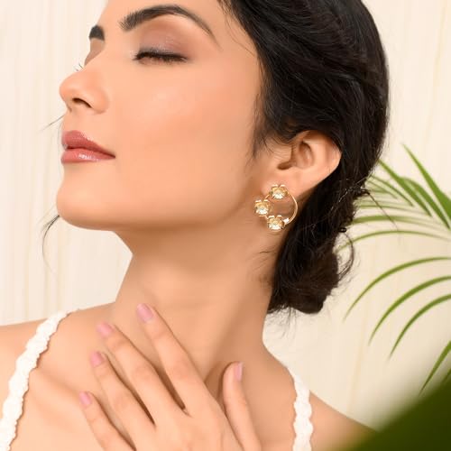 Image of Voylla Hawaii Hibiscus Stud Earrings For Women Anti Tarnish Floral Boho Vacation Travel Tropical Everyday Wear Designer Stud Earrings Gift For Women