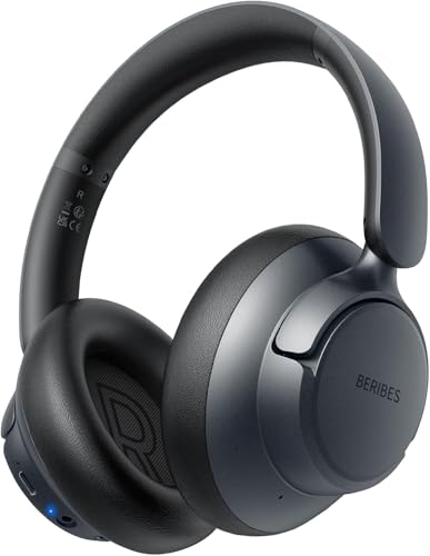 BERIBES Active Noise Cancelling Headphones Headphones Wireless over ear with Microphone 70H Playtime Foldable Bluetooth Headphones with HiFi Audio Deep Bass for Office Travel Gym