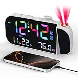 Yaskyly Projection Alarm Clock with Radio Digital Clock with 180° Rotatable Projector for Bedroom with RGB Display, FM Clock Radio, Dual Alarm, USB Port, Snooze,12/24H,Bedside Digital Alarm Clock Gift