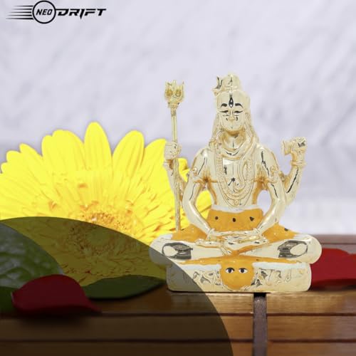 Image of Neodrift Lord Shiva Idol for Car Dashboard (Real 24kt & 999 Silver Plated, Dual-Tone Gold & Silver) (Model ND14) - Enhance Your Drive