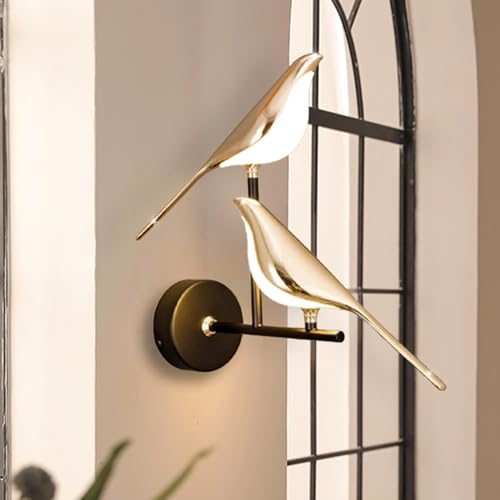 Image of Bird Wall Sconces Modern Art Deco Wall Mount Lamps for Living Room Bedroom Stairway Corridor, Swinging Bird Wall Lamp, Metal and Acrylic Wall Light Fixtures, 3 Color Temperature (2 Light)