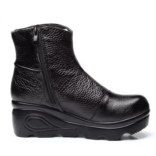 Women's Genuine Leather Embroidery Flowers Platform Ankle Boots with Side Zipper Comfy Memory Foam Insole Soft Sole Anti-slip National Style Booties Outdoor Short Boots3