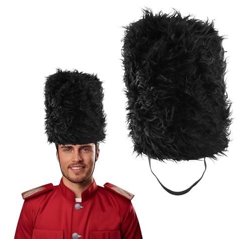 Nicky Bigs Novelties Bearskin Hat - British Soldier Costume Accessory, Royal Guard Head Accessory, Marching Band Drum Major Hat, British Guard Headgear for Halloween and Costumes - One Size, Black