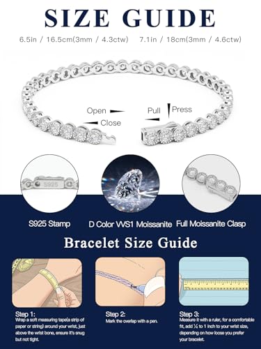 Moissanite Tennis Bracelet Chain for Women - 925 Sterling Silver 3mm White Gold Plated D Color VVS1 Lab-Grown Diamond Jewelry Bracelets Luxury Gifts for Womens Wife Mom on Anniversary Wedding Birthday2