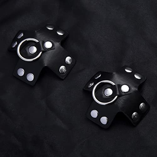 Leather Black Iron Ring Silicone Sticky Pu Tough Guy Gay Adhesive Nipple Breast Covers Pasties, Twin #TOP4