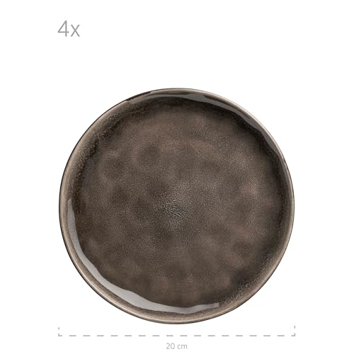 MÄSER 934073 Serie Niara Organic, modernes Geschirr Set für 4 Personen in aufregendem Vintage Look, 16-teiliges Kombiservice mit besonderer Glasurkombination in Schwarz und Braun, Steinzeug