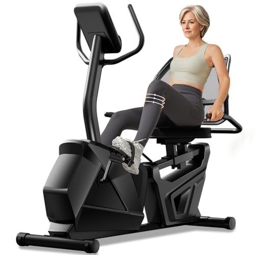 CURSOR FITNESS Recumbent Exercise Bike, Quiet Recumbent Stationary Bike for Adults & Seniors, Magnetic Stationary Bike with 16-Level Resistance, Supports 350LB, Heart Rate Handle & LCD Display