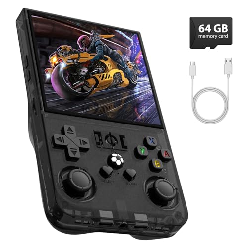 R36MAX Retro Gaming Console, 4.0 Inch Handheld Game Console with 64GB Classic Video Games Inchluded,Support 30+ Simulators,Hand Held Game Console for Christmas (Black)