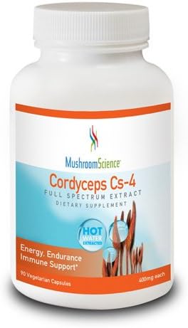 Suplemento dietético, Cordyceps Cs-4 de 400 mg, Energía, etiqueta actualizada por Mushroom Science, 90 cápsulas vegetarianas