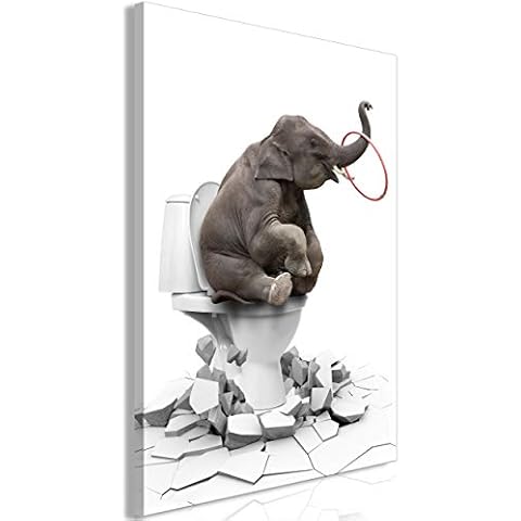 decomonkey | Elephant Canvas Print | 23.6" x 35.4" / 60x90 cm | Wall Art | Wall Picture | Non-Woven Canvas | Photo 1 piece | Funny Animals on Toilet Water Image Home Decoration Print Decor | Bedroom Cover