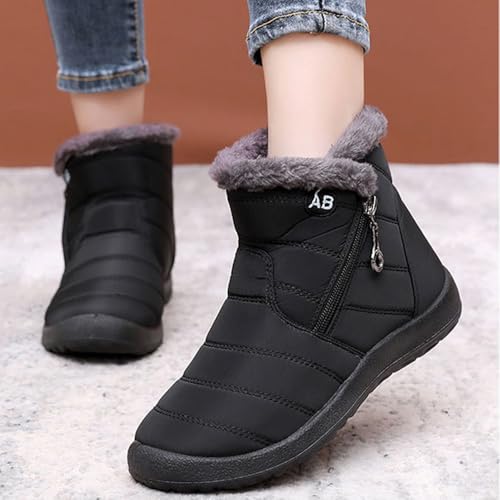 Women's Cozy Winter Waterproof Anti-Slip Orthopedic Boots, Fur Lined Ankle Snow Boot, Outdoor Side Zipper Short Boot2