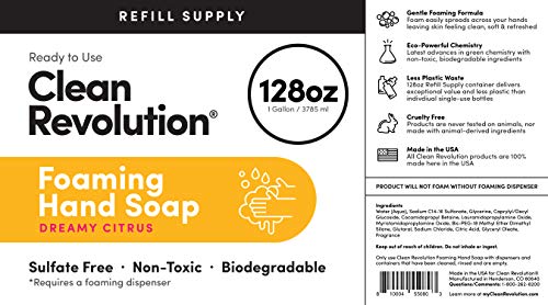 Clean Revolution Foaming Hand Soap Refill Supply Container. Ready To Use Formula. Dreamy Citrus Fragrance, 128 Fl. Oz #TOP6