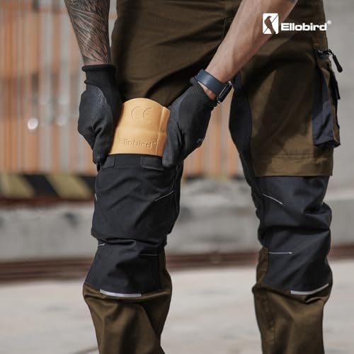 Ellobird Men's Construction Work Utility Pants Relaxed Fit Stretch Flex Cordura Double Knee Reinforcement Carpenter Cargo,(Slate Black,32W x 32L) — view 4