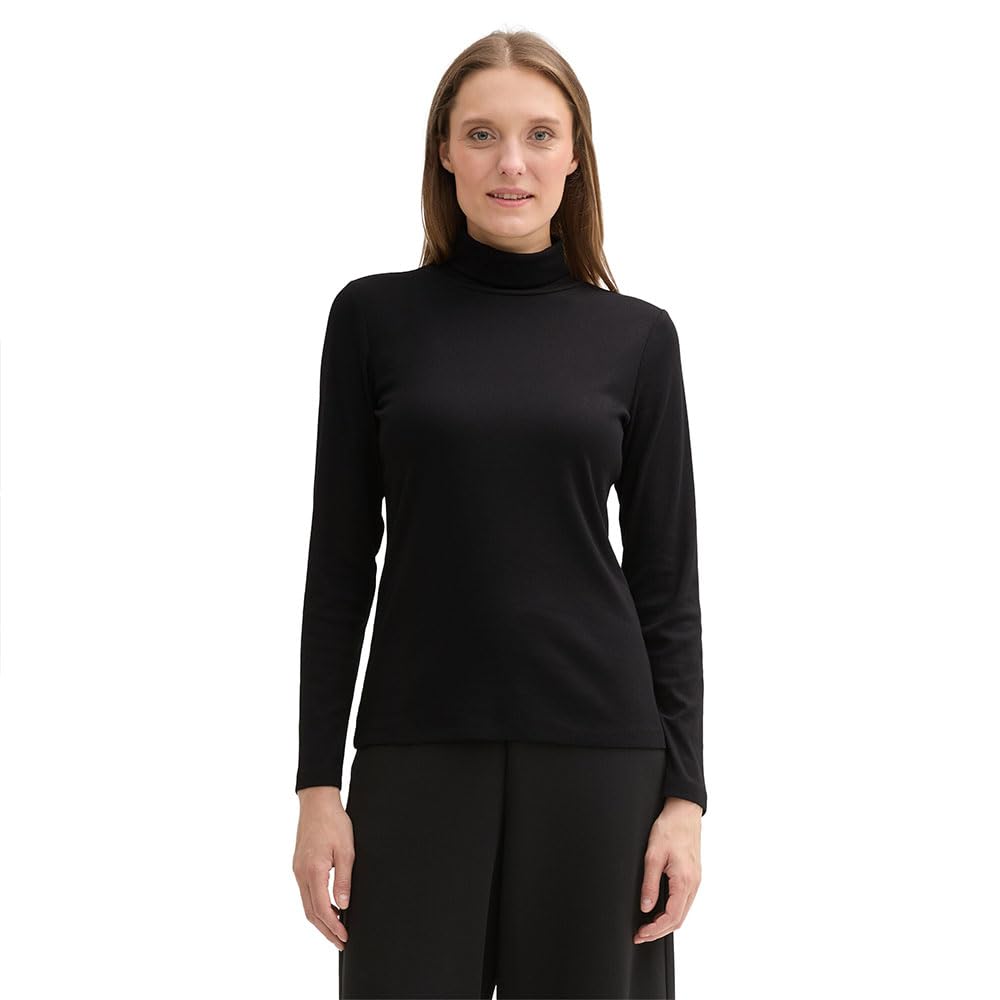Tom Tailor Damen Longsleeve mit Rollkragen, 14482 - Deep Black, L