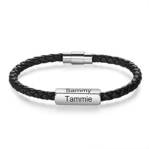 Ashleymade Personalisiertes Herren Armband, Silberne Perlen Kann Name Gravieren Rostfreier Stahl Gewebte Armband Vati Vatertagsgeschenk Cover