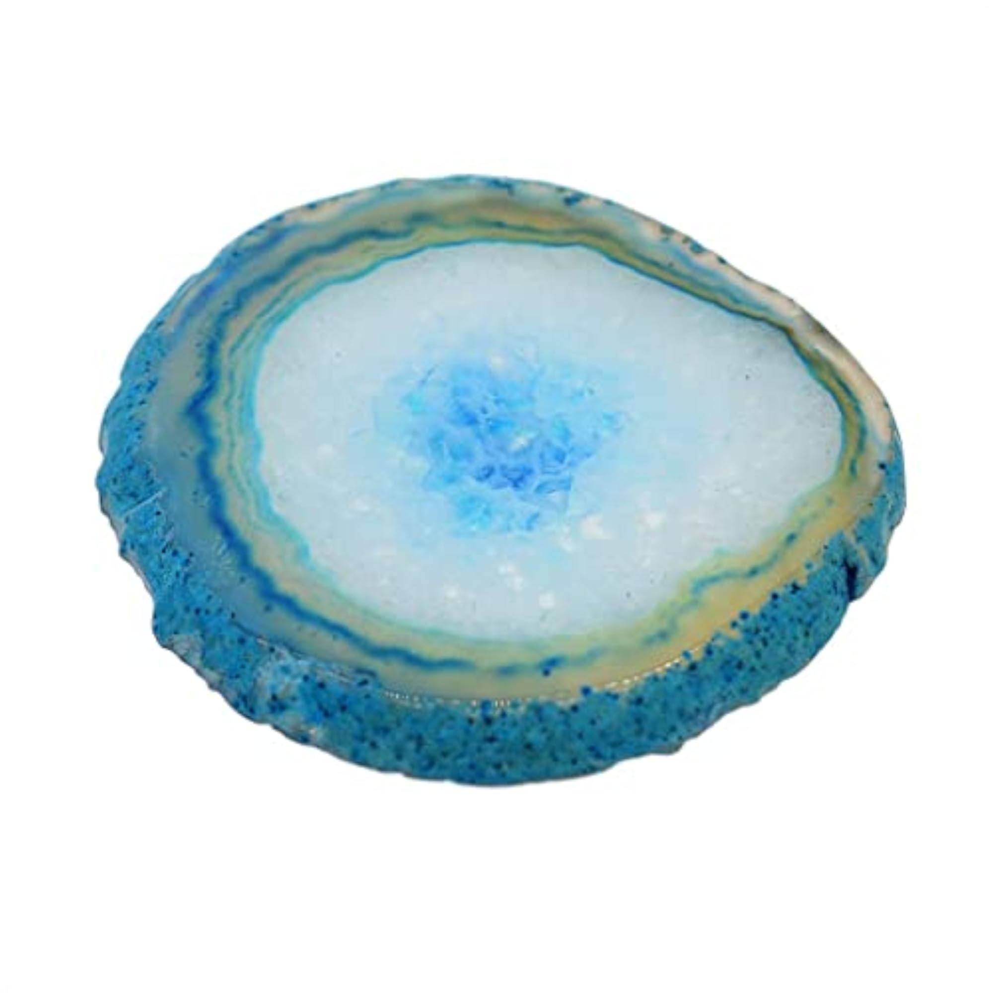 Agate Quartz Crystal Slice Pendant, Navy Blue Home Ornament