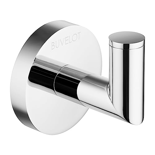 BUVELOT Towel Hook, Coat Hooks for Bathroom and Kitchen, Modern Robe Hook Wall Mounted, Chrome, 077010-CR, Leo Series