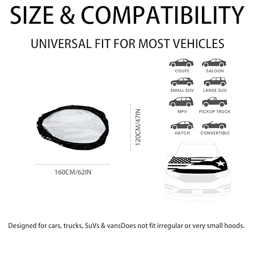 USA & Puerto Rico Black & White Flag Car Hood Covers – 4' x 5.25', Durable Polyester Spandex, Stretchable, Vibrant Colors, Universal Fit, Patriotic Car Accessories for Cars, Trucks & SUVs