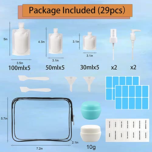 29 PCS Travel Size Refillable Empty Squeeze Pouch TSA Approved Travel Pouches for Toiletries Liquid Travel Containers Leak Proof Portable Travel Fluid Makeup Packing Bag for Cosmetics 30/50/100ml - Thumbnail 6