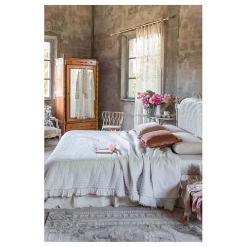 Blanc Mariclo Trapunta Letto Matrimoniale Primaverile in Microfibra Beige con Gala e Cuori, Shabby Chic Regina di Cuori 260x260 cm